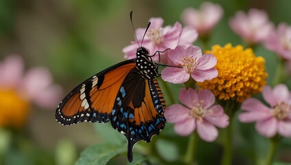 Naklejka premium Close-up of a colorful butterfly perched on a flower.