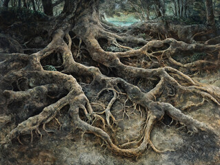 Wurzeln unter Wasser in entspannender Naturlandschaft

