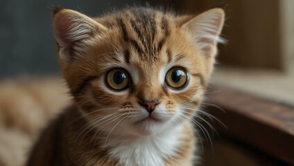Close-up of a cute baby cat with big eyes.