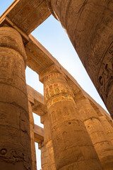 Karnak, Luxor, Egypt. Columns of the Great Hypostyle Hall at the Karnak Temple complex in Luxor