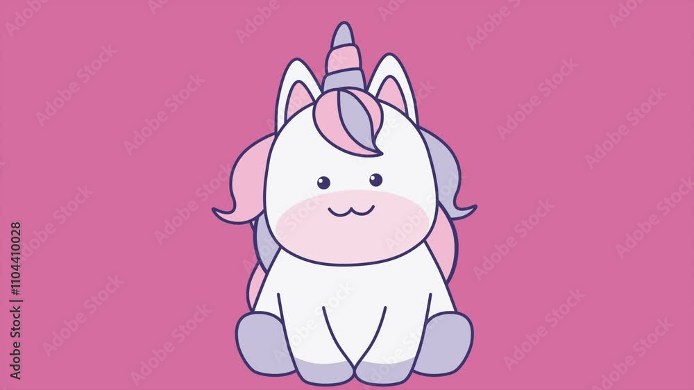 Poster unicorn sitting. abstract loop animation