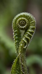 Close-up of a fern fiddlehead unfurling.