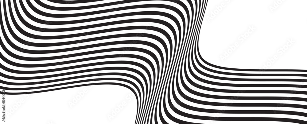 Poster dynamic black and white wavy lines create an abstract visual pattern