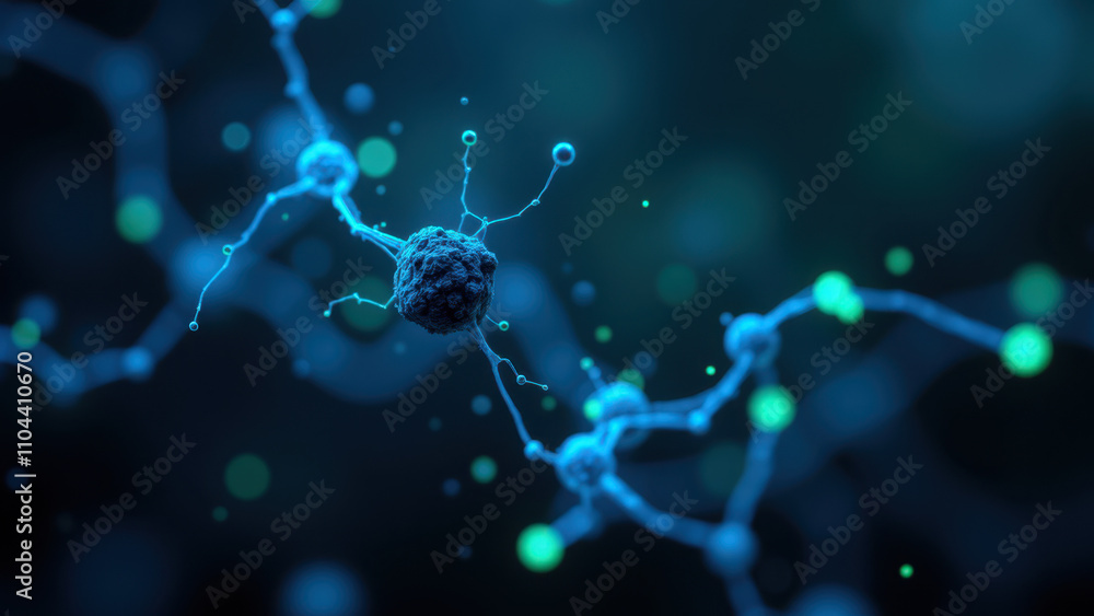 Poster stunning sem image of a neurotransmitter binding to a nerve cell receptor.