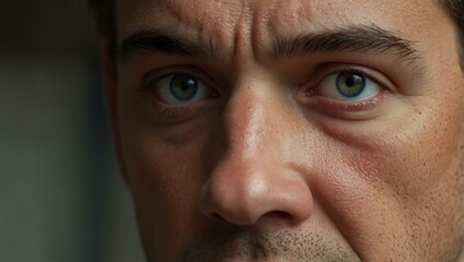 Obraz premium Close-up of a frustrated face with furrowed brows.