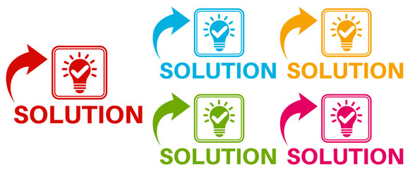 set solution icon. Idea symbol sign sticker social media label template design vector illustration