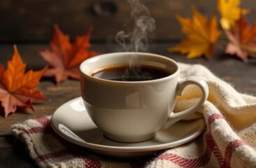 cup of coffee with autumn leaves