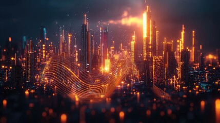 Fototapeta premium Digital City: Economic Flow and Urban Growth in a Cyberpunk Nightscape