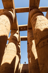 Karnak, Luxor, Egypt. Columns of the Great Hypostyle Hall at the Karnak Temple complex in Luxor