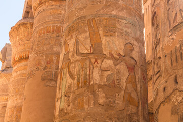 Karnak, Luxor, Egypt. Columns of the Great Hypostyle Hall at the Karnak Temple complex in Luxor