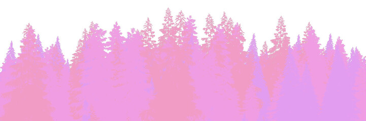 3d rendering of the dense pine forest on transparent background. Wide seamless nature panorama landscape cutout map