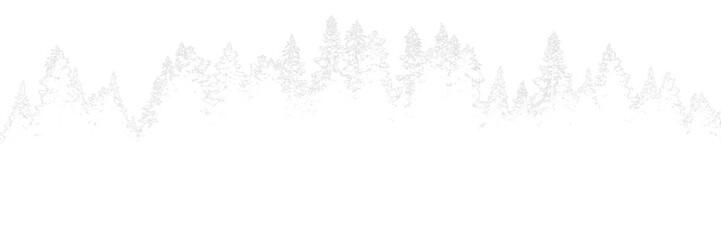 3d rendering of the dense pine forest on transparent background. Wide seamless nature panorama alpha channel map