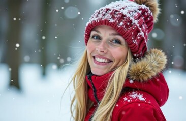 portrait of a woman in winter in the snow 