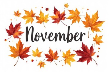 Text Nowember in autumn leaves