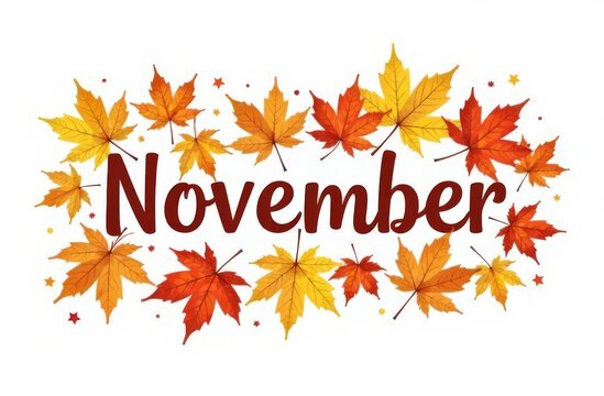 Text Nowember in autumn leaves