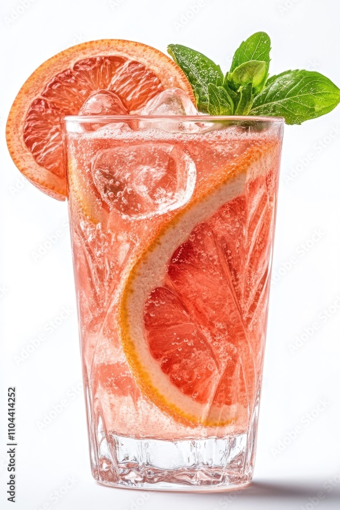 Poster A refreshing beverage with ice and sliced orange.