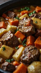 Close-up of a hearty vegetable and meat stew.