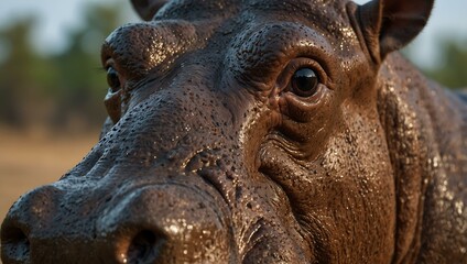 Fototapeta premium Close-up of a hippopotamus’s face.