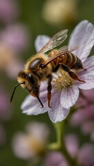 Close-up of a honeybee on a flower.