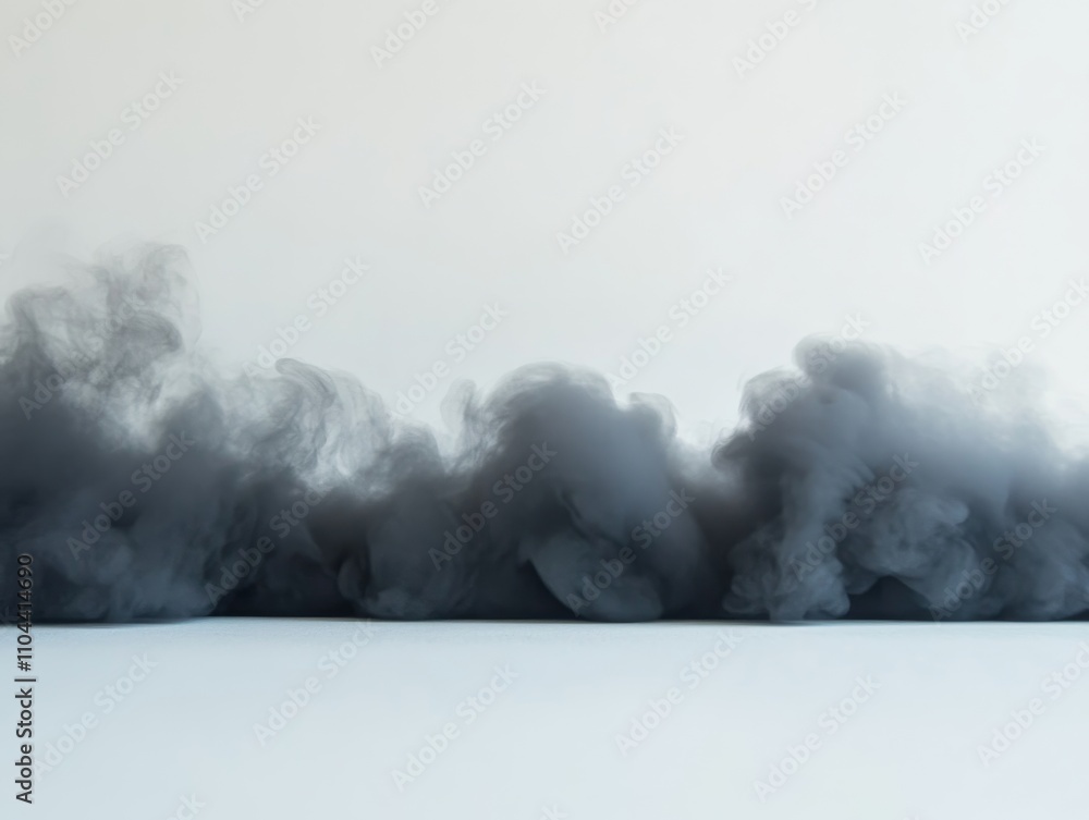 Aufkleber Thin black smoke swirls against a clean, bright white backdrop, creating an abstract design with ample space on the right side, ideal for adding text or brand elements