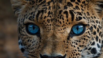 Fototapeta premium Close-up of a leopard's face with striking blue eyes.