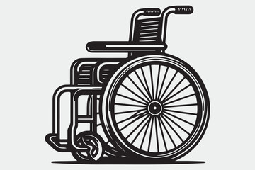 Black and white line art illustration of a wheelchair.