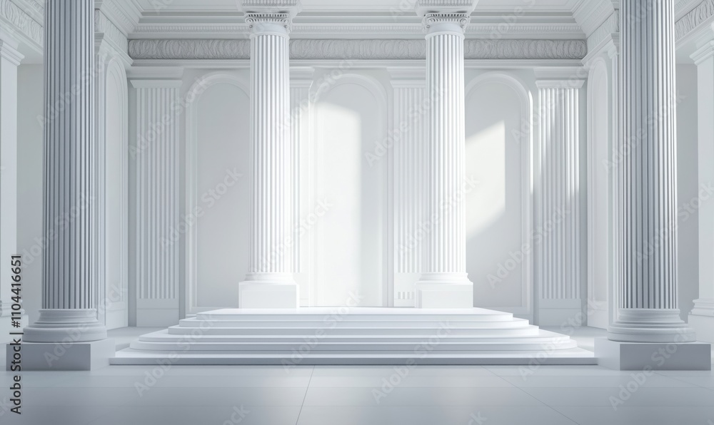Aufkleber elegant white interior with columns and podium, showcasing classical architecture and minimalistic d