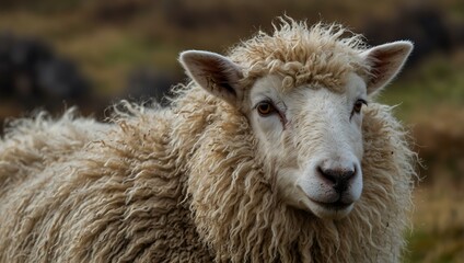Fototapeta premium Close-up of a Scottish sheep in the Highlands.