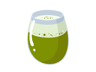 Green matcha tea Glass. Matcha latte healthy drink. Traditional japanese beverage. Matcha cup with whipped vector green tea. Japanese tea culture. Hand drawn vector colored trendy illustration