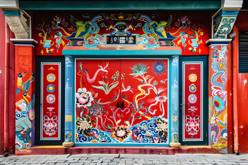 Obraz premium Vibrant Fusion of Tradition and Modernity: Singapore Street Art