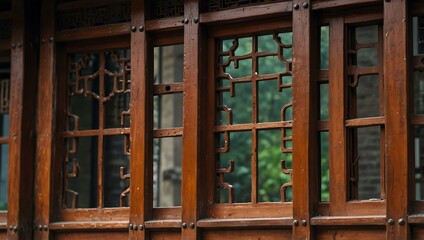 Obraz premium Close-up of a traditional Chinese wooden window.