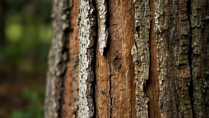Fototapeta premium Close-up of a tree trunk with peeling, weathered bark.