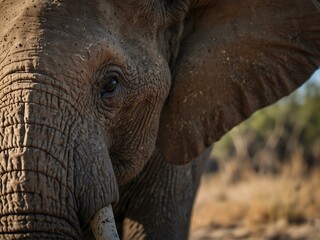 Close-up of a wild African elephant in Botswana.