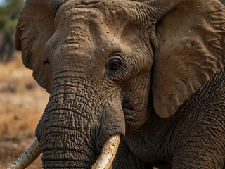 Close-up of a wild African elephant in Botswana.