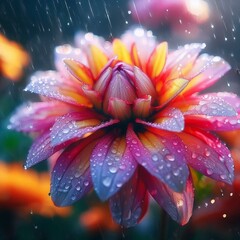 Fototapeta premium concept of a beautiful colorful flowers with petals and rain drops