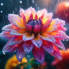Fototapeta premium concept of a beautiful colorful flowers with petals and rain drops