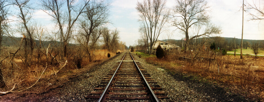 Panoramic image of train tracks that run through the Appalachian trail, New York State, United States 