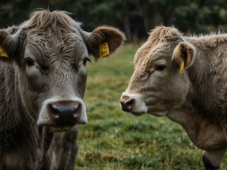 Close-up of Angus and Murray Grey cows grazing.