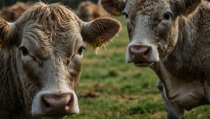 Fototapeta premium Close-up of Angus and Murray Grey cows grazing in Australia.