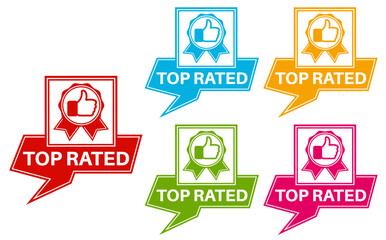 vector set top rated icon sign. rating thumb up symbol labels sticker template design illustration © Javanism