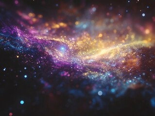 Obraz premium Purple nebula with yellow, blue, and pink elements in an outer space setting.