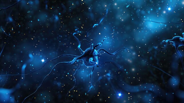 A stylized depiction of neural network connections emulating a galaxy, suggesting advanced computational intelligence within a cosmic setting.