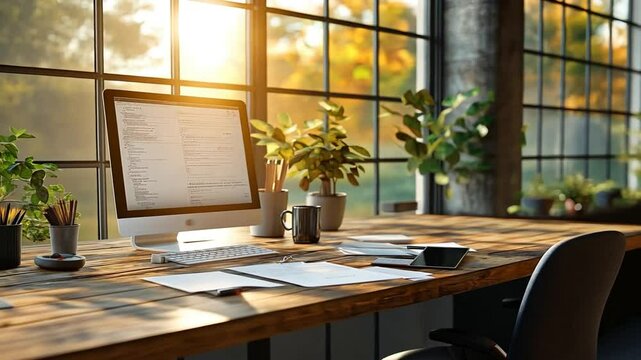 Autumn Workspace: Cozy Home Office with iMac and Plants