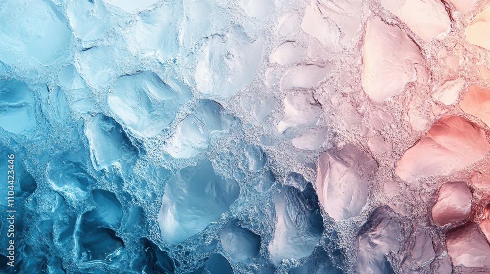 Poster abstract image of textured ice with a gradient of blue and pink hues.