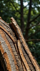 Fototapeta premium Close-up of broken tree trunk on a damaged roof.