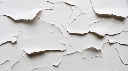 Fototapeta premium Close-up of white torn paper layers creating abstract textured background with various shapes and edges