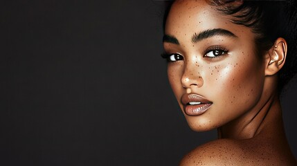 Fototapeta premium Close-up of a woman with freckles on her face and body