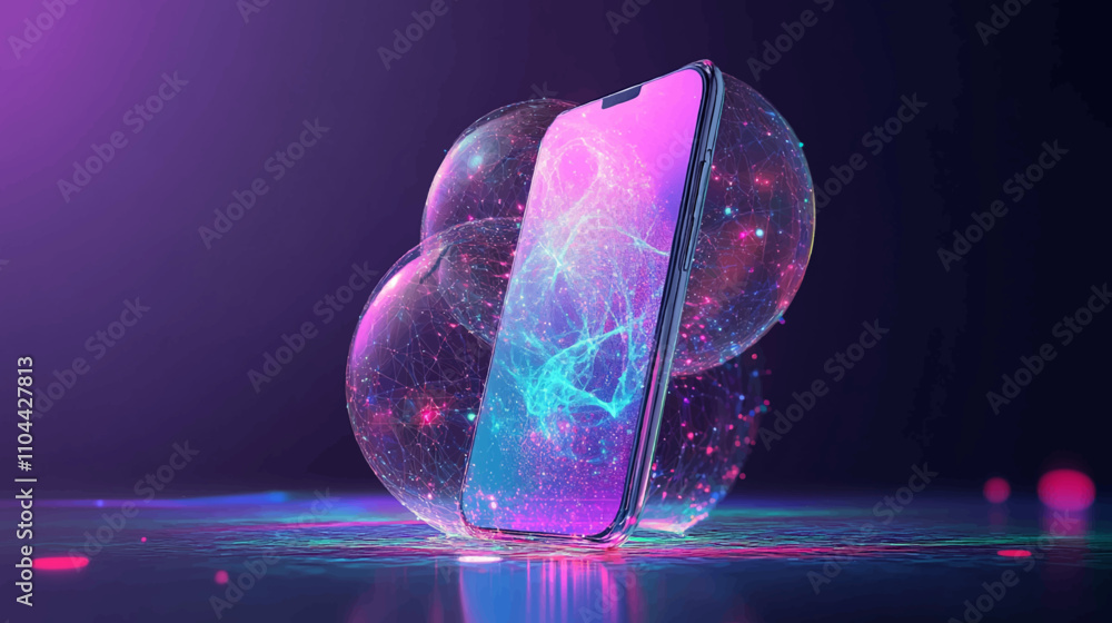 Aufkleber mobile global internet communications. world wide web on phone via wireless satellite network techno
