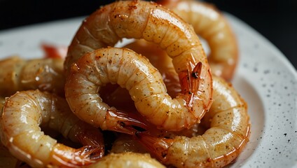 Close-up of golden shrimp on a plate.