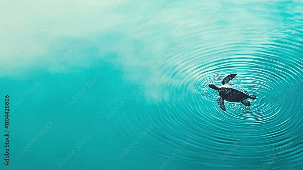 Poster a turtle floating on water with its head and wings above the surface